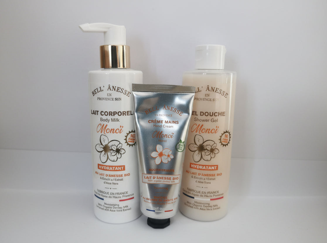 Coffret Soin Hydratant au Lait d’Ânesse Bio – Parfum Monoï